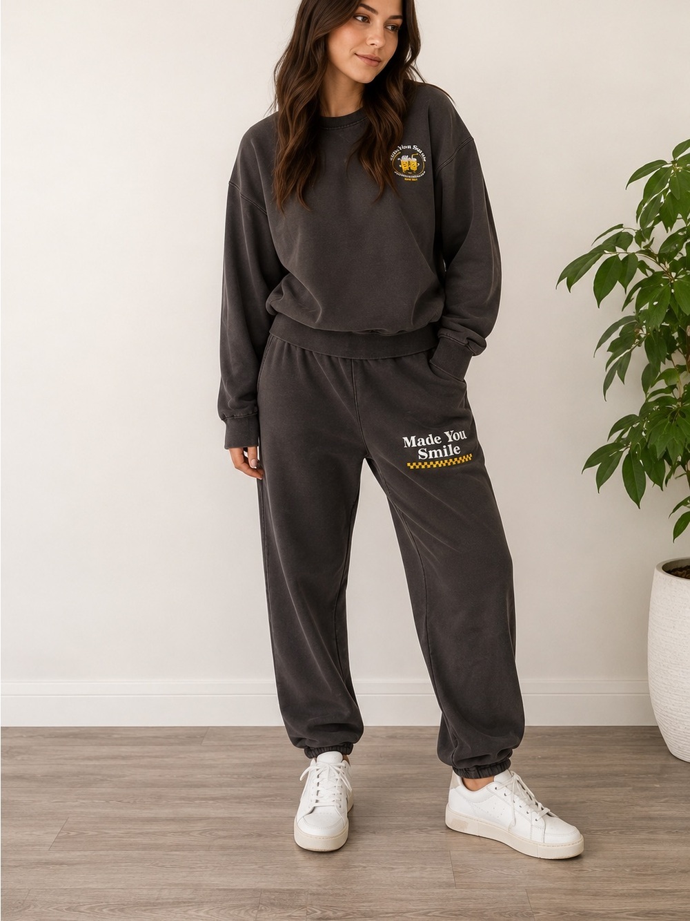 Cozy Charcoal 'Made You Smile' Women's Sweatpants